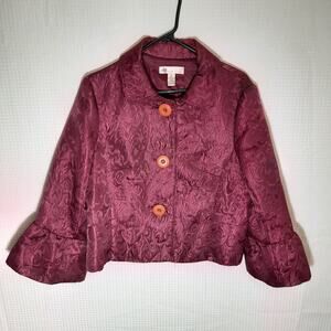 Vintage ABR New York 12 Red Floral Blazer Jacket Bold Buttons Lined Polyester